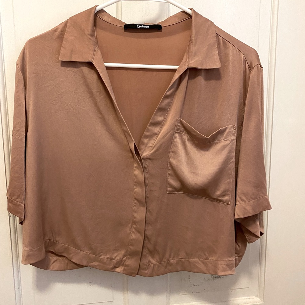 Quince washable silk pajama set in almond, size S